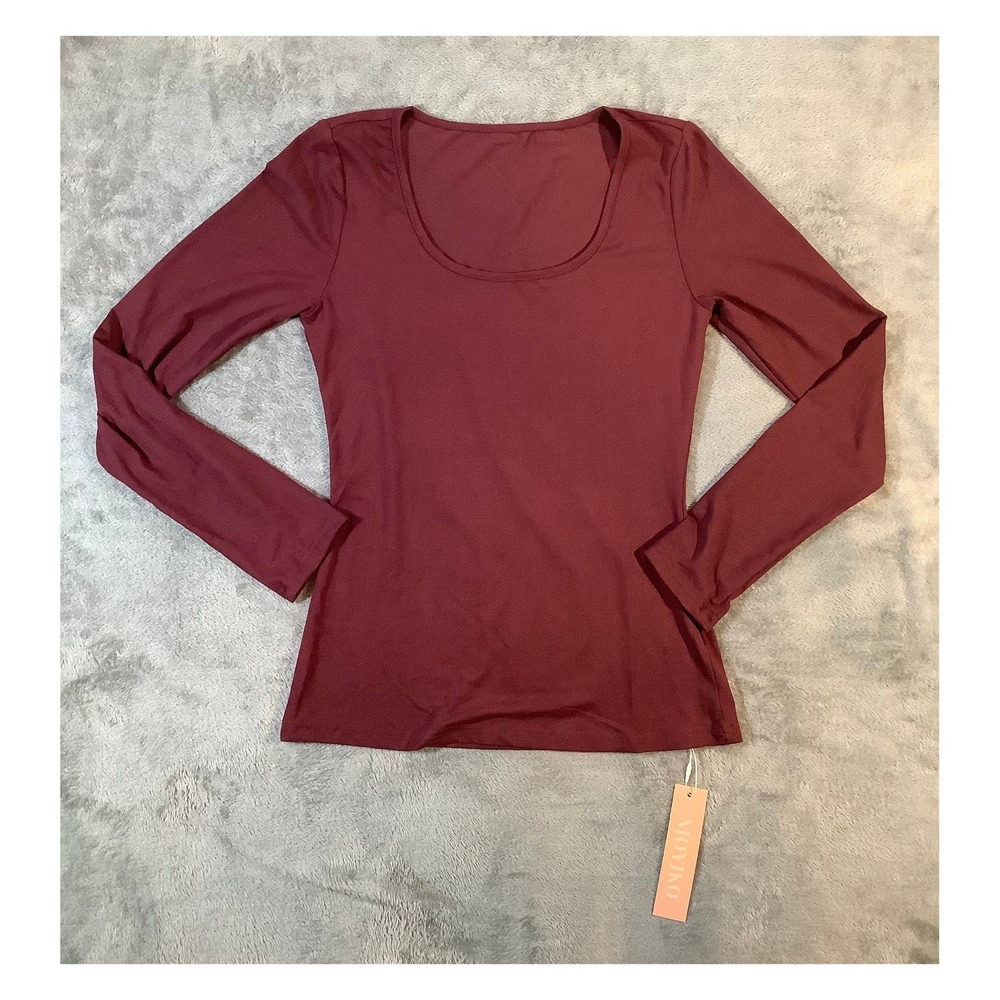 MOYIKO Women's Shapewear Top Long Sleeve Scoop Neck Smoothing Burgundy Size S NW
